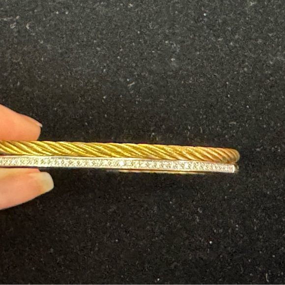 Phillip Charriol 18k Yellow Gold and Diamond Steel Cable Bracelet .19cm - Picture 3 of 11